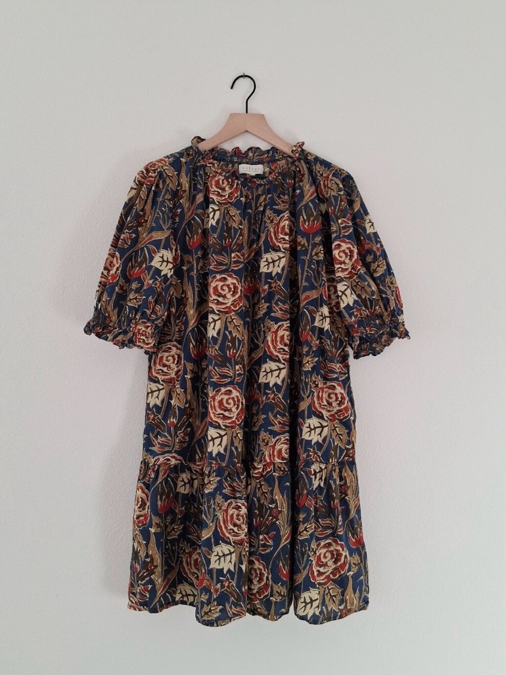 Velvet by Graham & Spencer Navy Floral Puff-Sleeve Mini Dress